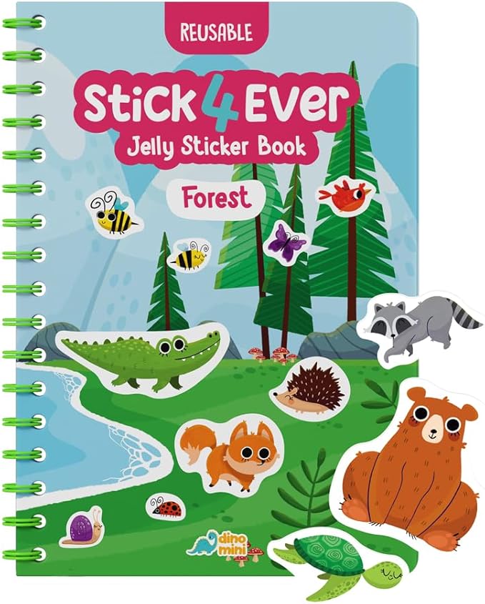 Stick4Ever Jelly Sticker Book - for Kids - Waterproof, Easy to Clean Reusable Sticker Book for Toddlers- Reusable Road Trip Activities for Kids - Stocking Stuffers for Toddlers (Forest)