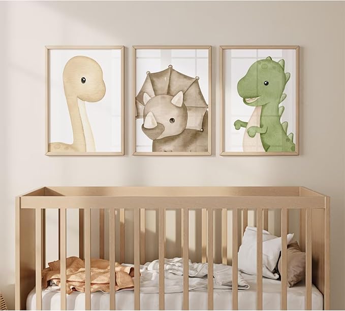 Dinosaur Wall Art Kids Boys Room Canvas Wall Decor Dino Nursery Wall Art Pictures Baby Dinosaur Poster Prints for Boys Bedroom Bathroom 12x16 Inch Unframed Set of 3