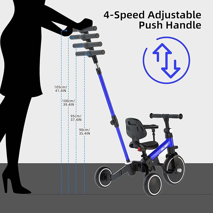 Glaf Tricycle for Toddlers 1-3 Toddler Bike with Push Handle 2-4 Years Baby Bike Toy for 1 Year Old Boys and Girls Balance Bike with Removable Pedal, Backrest, Adjustable Seat, Gifts (Blue)
