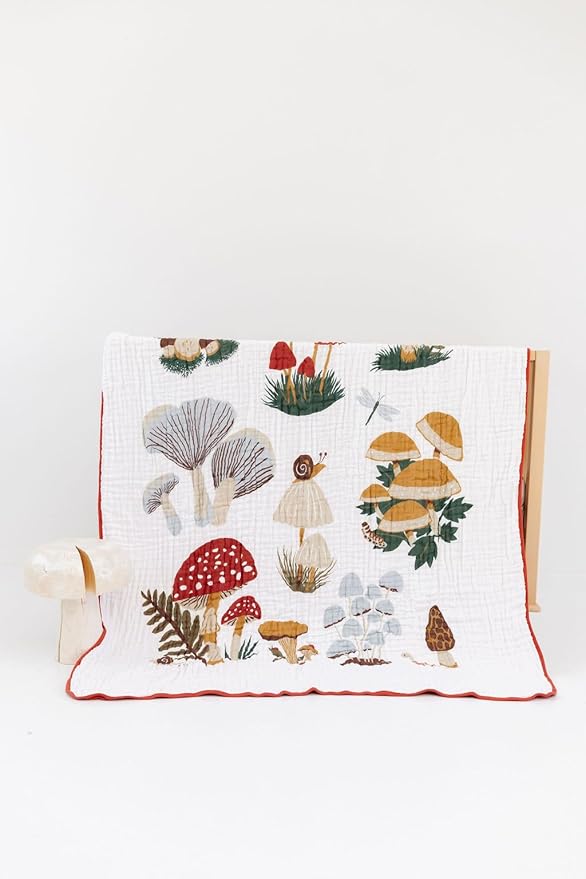 CLEMENTINE KIDS Twin Muslin Throw Blanket (Mushroom)