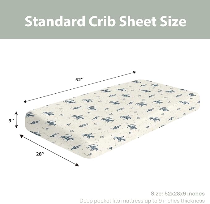Vintage Western Cowboy Baby Crib Sheets for Boy Girl 28"x52" Retro Cowboy Horse Cactus Soft Stretchy Fitted Crib Mattress Cover Wild Desert Baby Sheet for Standard Crib & Toddler Mattress Pads