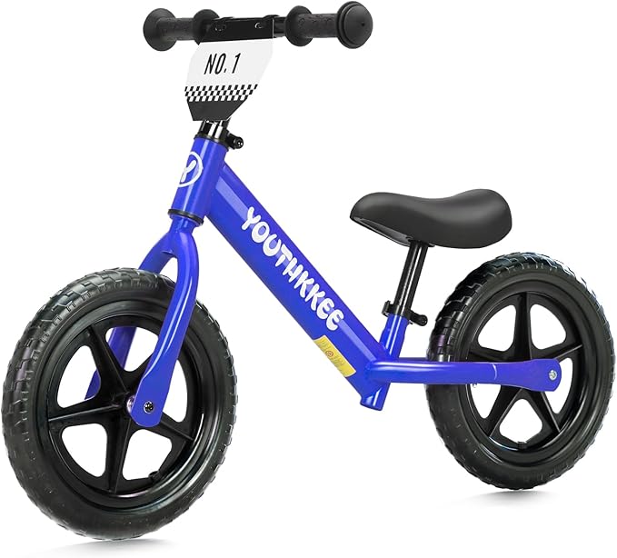 12 Inch Toddler Balance Bike for 1-3 Year Olds, No-Pedal Bike with Tool-Free Adjustable Seat, Quick Assembly, Gift for 1-3 Year Old Boys & Girls with Customizable Plate