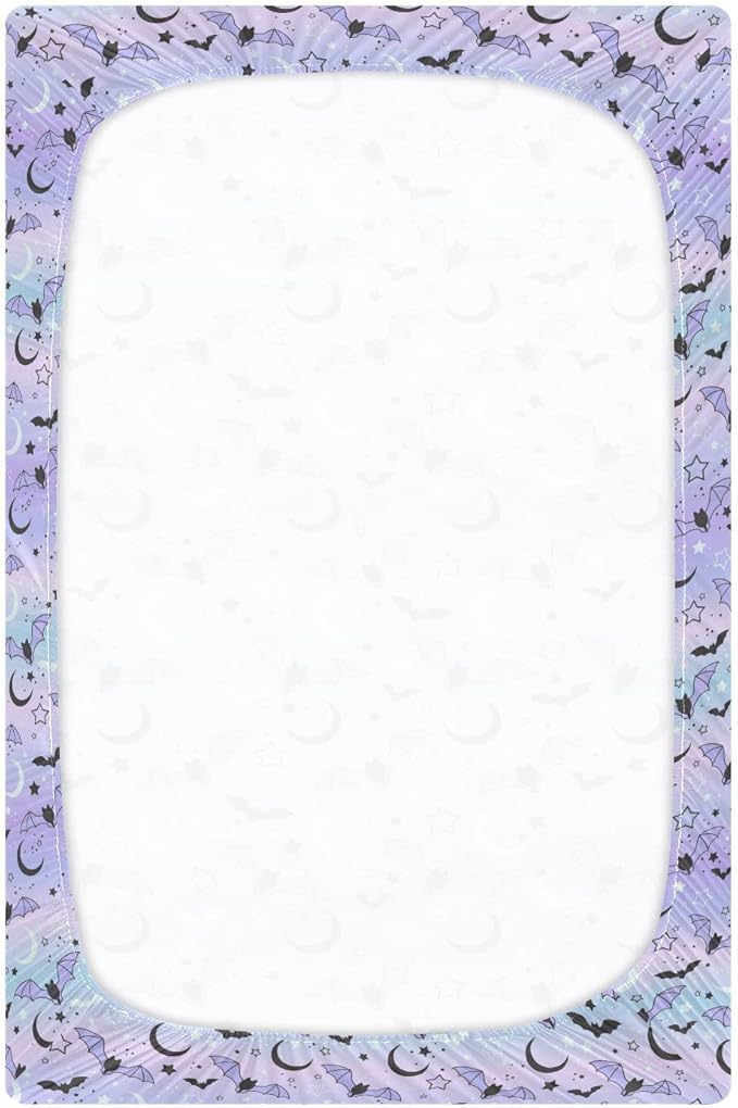 Fitted Crib Sheets for Boys Girls, Bats on The Starry Sky Soft Breathable Mattress Cover for Standard Crib & Toddler Bed Mattress, 27 * 39 in.