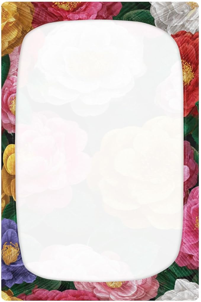 Colorful Camellia Flowers Crib Sheets Standard Crib Toddler Mattresses Cover Fitted Baby Bed Sheet Breathable Crib Mattress Sheet for Girls Boys 39''x27''x9''