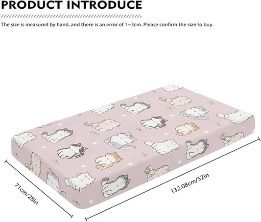 Cartoon Cat Fitted Crib Sheet Pink Cat Baby Crib Sheet Fit Standard Crib and Toddler Mattress,Crib Mattress Sheets for Boys Girls 28"x52"