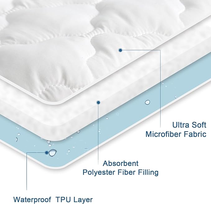 California King Mattress Protector Pad Waterproof Quilted, Breathable & Cooling California King Size Mattresses Protector Cover Fitted with Deep Pocket Up to 18", (White)