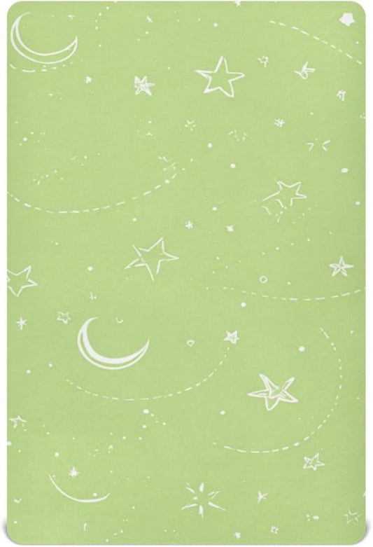 Bright Green Moons and Stars Crib Sheets Standard Crib Toddler Mattresses Cover Fitted Baby Bed Sheet Breathable Crib Mattress Sheet for Girls Boys 39''x27''x9''