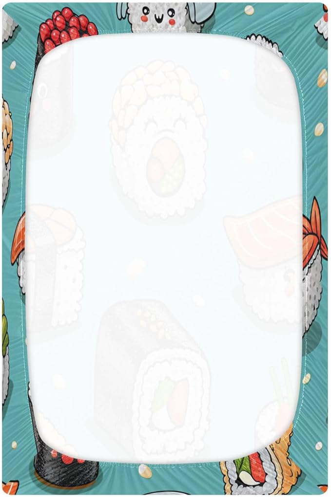 Crib Sheet, Unisex Crib Sheet, Soft and Comfortable for Standard Crib and Toddler Mattress, Cartoon Sushi Rolls