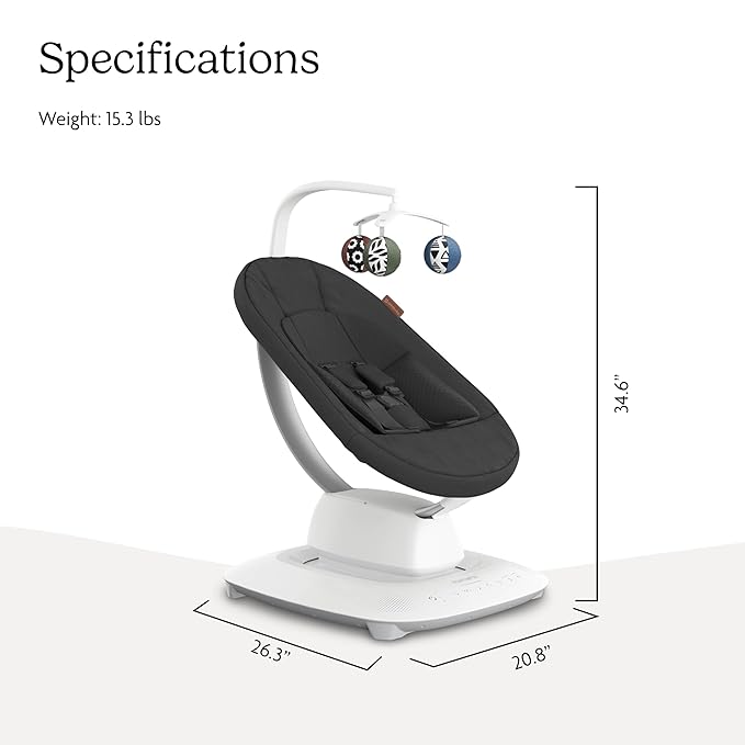 UPPAbaby Mamaroo Smart Swing – Customizable Soothing Modes with MotionSync Technology – Infant Recline + Bluetooth Enabled – Included Newborn Insert – Jake (Charcoal Mélange)