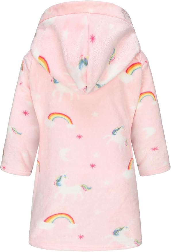 Boys Girls Robe Kids Flannel Hooded Bathrobe Sleepwear Pajamas Toddler Soft Plush Robes for Girls 2-16 Years