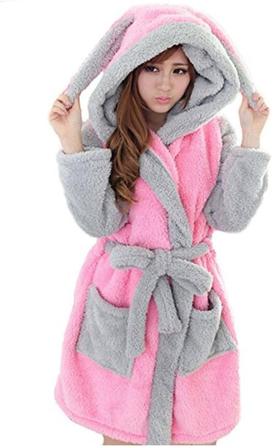CuteOn Bathrobe for Women Soft Fleece Hooded Plush Loungewear