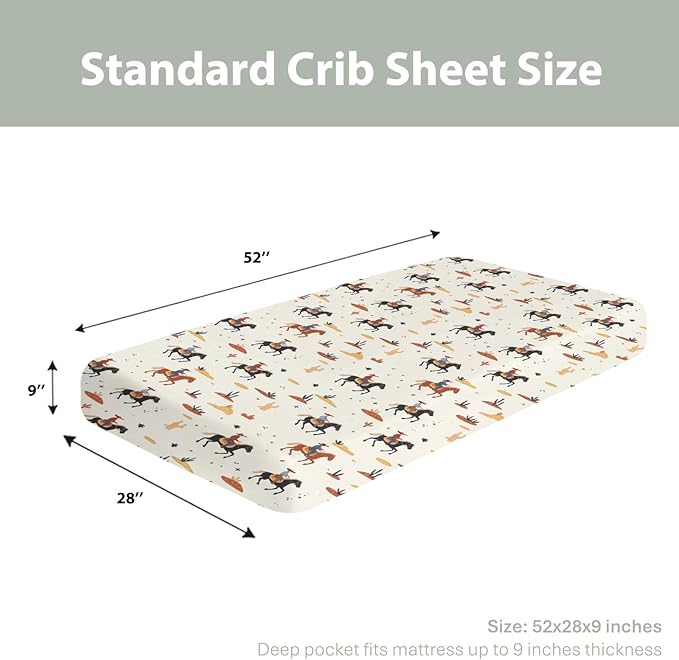 Vintage Western Cowboy Baby Crib Sheets for Boy Girl 28"x52" Retro Cowboy Horse Cactus Soft Stretchy Fitted Crib Mattress Cover Wild Desert Baby Sheet for Standard Crib & Toddler Mattress Pads