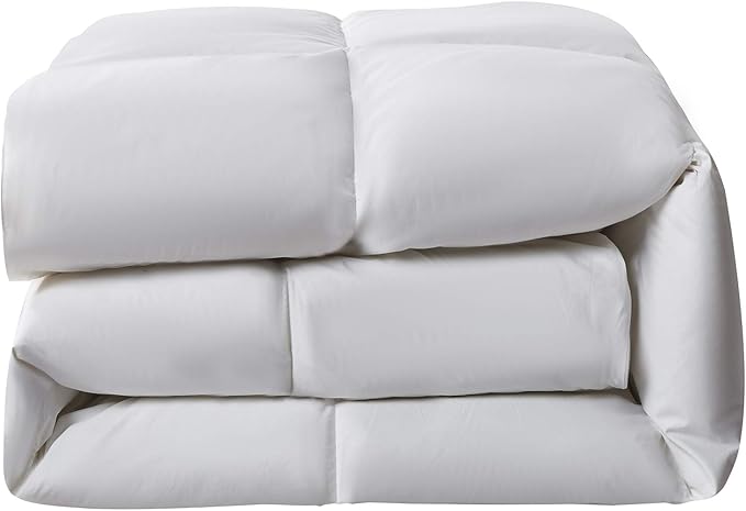 Serta Goose Feather Down Fiber Cotton Comforter Twin Size - 100% Cotton Duvet Insert - Hotel Luxury Hypoallergenic Bedding Comforter All Season Medium Warmth 68 x 90 Inch White