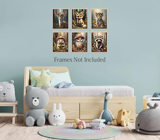 LNLAGBO Baby Safari Nursery Wall Decor,Farm Animals Canvas Wall Art,Baby Forest Animals Print,Animal Wall Art Prints Set of 6 Posters,Jungle Nursery Room Decor for Kids Room(Unframed)