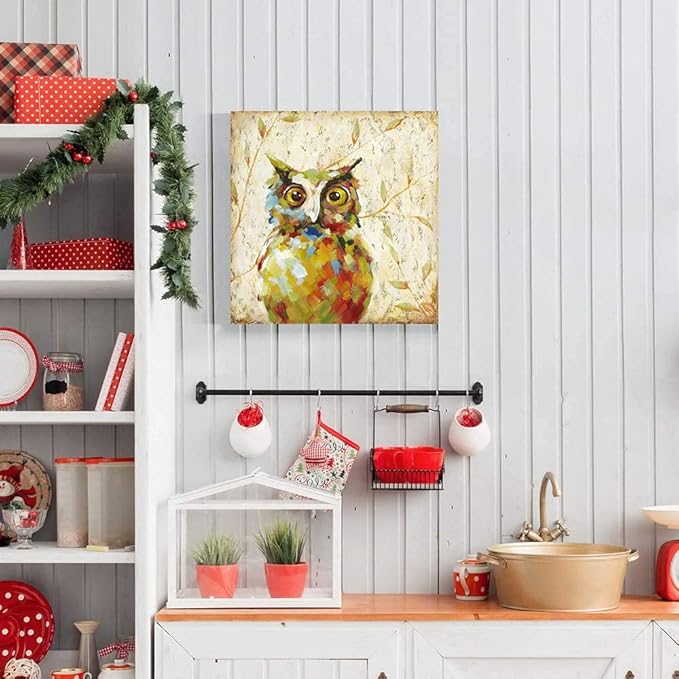 Funny Animal Owl Oil Paintings Canvas Wall Art for Kid's Room Decoration Wall Decor Ready to Hang 24x24 inch