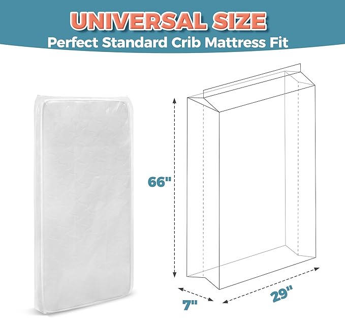 Storage Standard Crib Mattress Storage Bag - Waterproof & Reusable Mattress Bags for Moving, Heavy-Duty 4-Mil Plastic with Tape Strips & Label Sticker, 66 x 29 x 7 Inches, For Standard Crib Mattresses