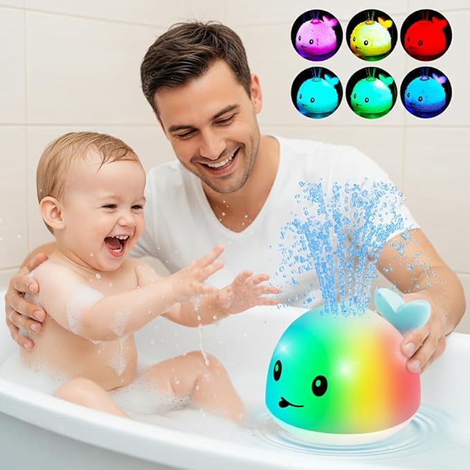 Gigilli Baby Boy Whale Bath Toy - Easy Charging Bath Toys for Kids Ages 1-3 Light Up Bath Fountain Toy 6-12-18 Months Toddler Bath Toy Sprinkler Baby Christmas Stocking Stuffers Birthday Gifts
