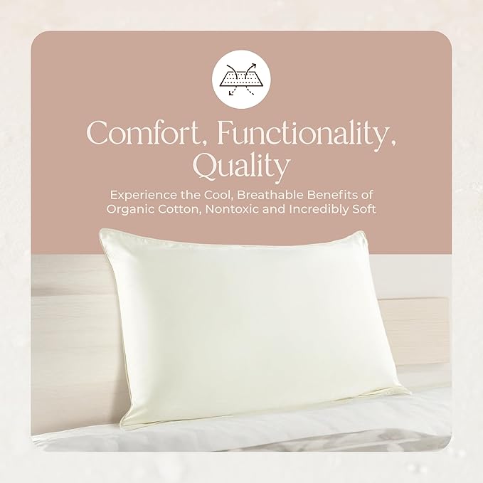Organic Cotton Pillow Protector - 100% Waterproof Pillow Protector Standard Size GOTS & Fairtrade Certified - Hypoallergenic Machine Washable Breathable Cover with Edge Piping - 2 Pack (Standard)