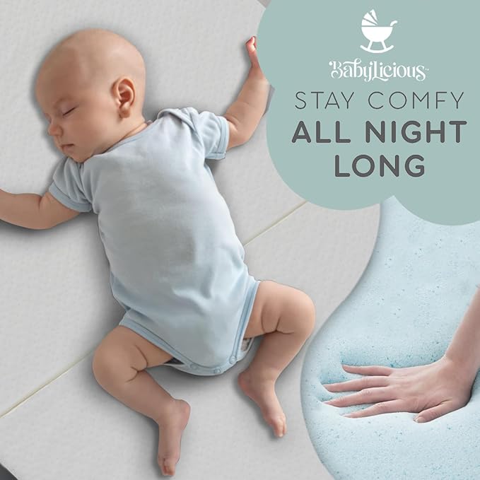 Babylicious Waterproof Pack and Play Mattress Topper | 38" x 26" x 1.5" | Trifold Style - Breathable Soft Plush Foam - Portable Mattress Topper - Baby Foam Mattresses for Babies