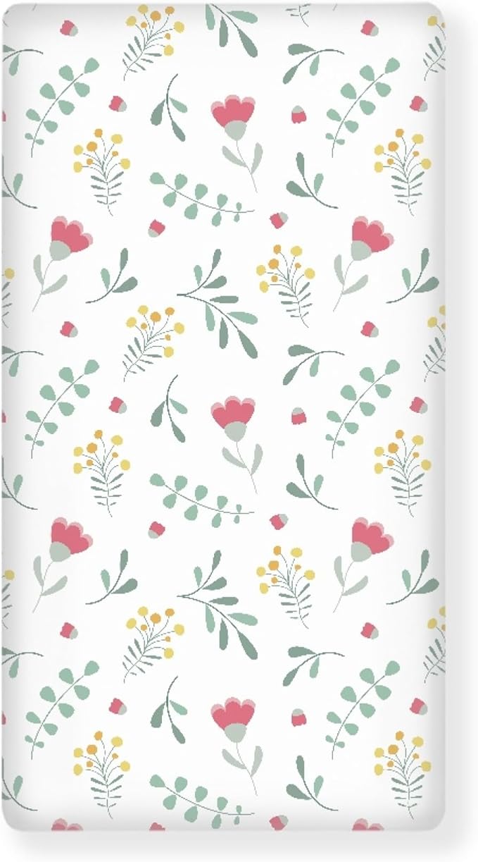 Floral Pattern Flowers and Leaves Fitted Crib Sheet Tulip Flower Baby Crib Sheet Fit Standard Crib and Toddler Mattress,Crib Mattress Sheets for Boys Girls 28"x52"