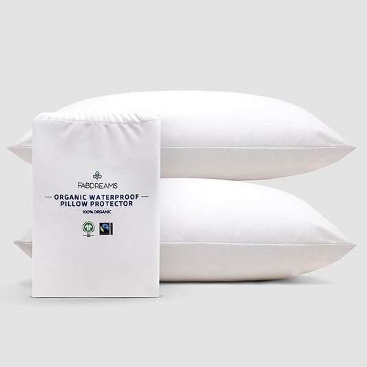 FABDREAMS Organic Waterproof Pillow Protector Set Queen Size | Pillow Cover Set of 2 | Pillow Encasement Set of 2 | Temperature Regulating | Breathable | Queen | 20” X 30” | White