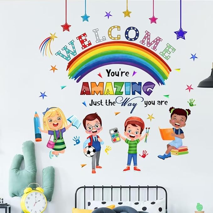 Mirabuy Kids Inspirational Quotes You are Amazing Wall Decal Reading Corner Rainbow Wall Stickers for Classroom Kids Playroom Nursery Reading Room Bedroom