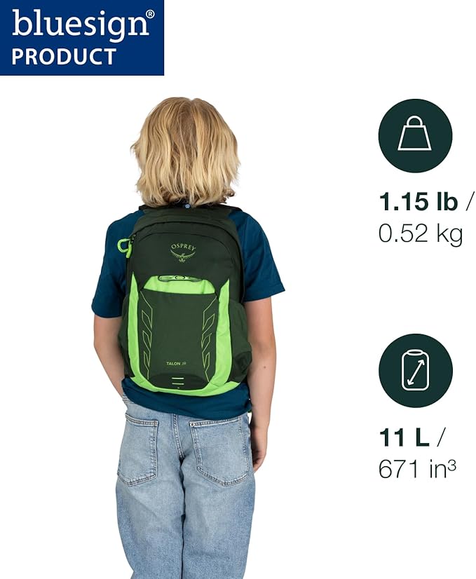 Osprey Talon Jr Boy's Lightweight Hiking Backpack - Kids Adventure Backpack for Travel & Camping, Green Canopy