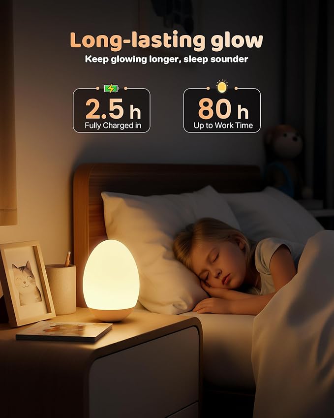 NICKLUC Egg Night Light for Nursery: Baby Night Lights Tap Lamp Stepless Dimming with Warm White and 7 RGB Colors Rechargeable Portable for Infant and Kids Bedroom Breastfeeding Sleep Aid