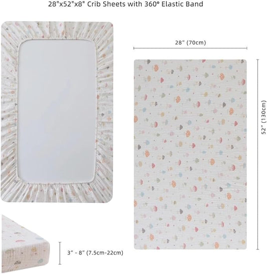 Muslin Crib Sheets for Girl Boy, 100% Cotton Neutral Baby Crib Sheets Fitted for Standard Crib Mattress, Soft and Breathable - 28"x 52", 2 Pack (Mushroom)