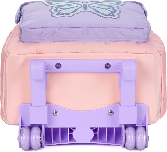 kingdisen Rolling Backpack for Women, 17 Inch Travel Backpack with Wheels, Vertical Storage Wheeled Laptop Backpack, Stylish Rolling Laptop Bag(BUTTERFLY PINK)