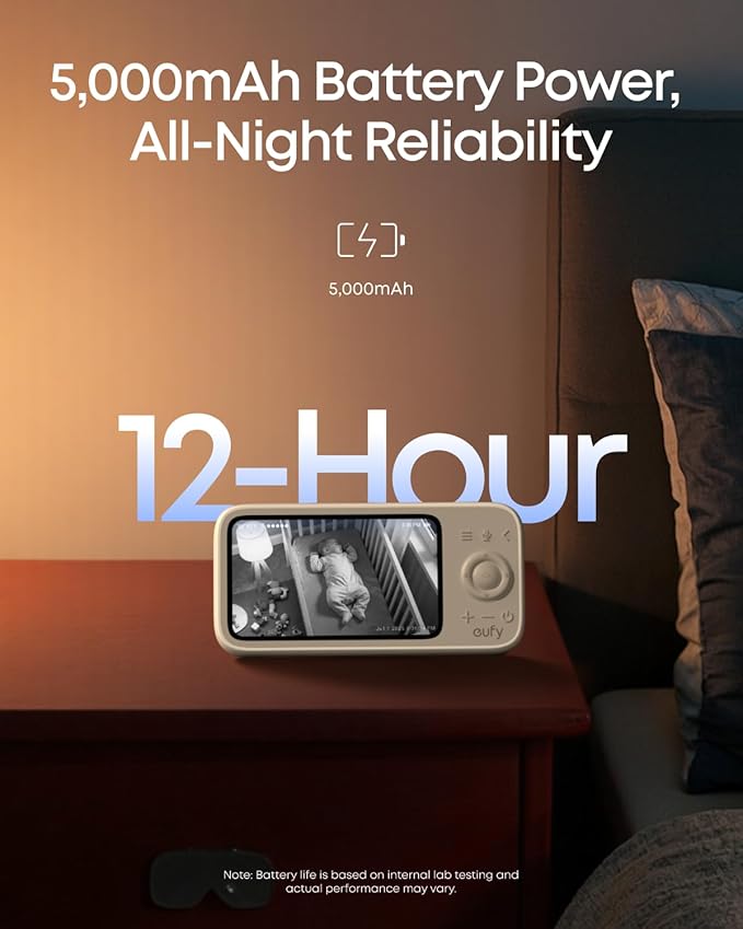 eufy Baby Monitor C10 with 2K HD Camera, 4.5" 480p Display, 4× Zoom, Pan-Tilt, Night Vision, Hybrid Wi-Fi & No Wi-Fi Connection, 12 H Battery, Motion, Cry, Noises, Temperature Alters, 2-Way Talk, VOX