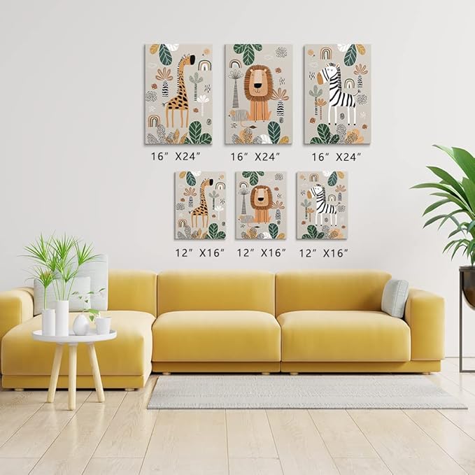 SKYSUKEY Boho Safari Nursery Wall Art Canvas Prints - Set of 3, Framed 16"x24"