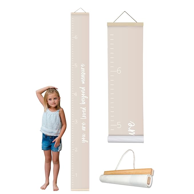 Morxy Canvas Growth Chart for Kids - Unisex Kids Room Wall Decor - Measuring Height Chart- Wall Tape with Height Chart for Kids (Canvas, Loved Beyond Measure -Beige)