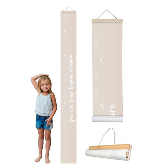 Morxy Canvas Growth Chart for Kids - Unisex Kids Room Wall Decor - Measuring Height Chart- Wall Tape with Height Chart for Kids (Canvas, Loved Beyond Measure -Beige)