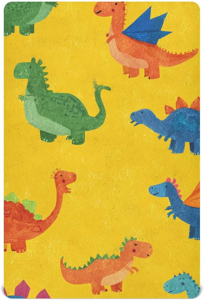 Dinosaur Cape Bright Yellow Crib Sheets Standard Crib Toddler Mattresses Cover Fitted Baby Bed Sheet Breathable Crib Mattress Sheet for Girls Boys 52" x 28"x5''