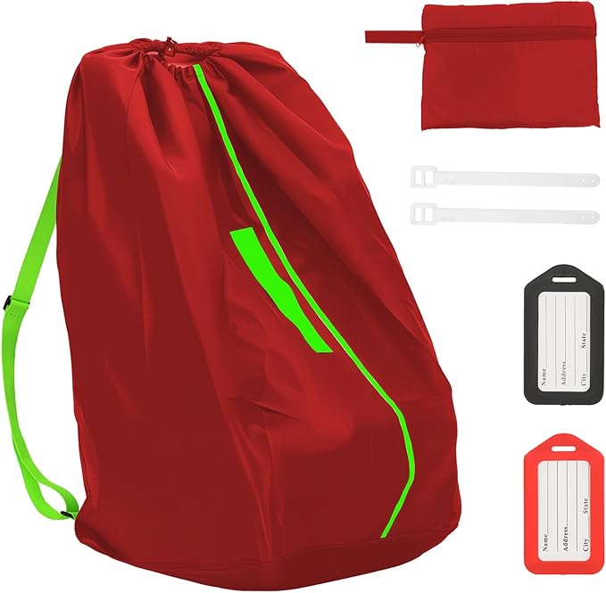 Jaseppor Car Seat Bags For Airplane Travel, Gate Check Bag, Durable Travel Bag with Thickened Shoulder Straps and 2pcs Luggage Tags For Airplane（Red）