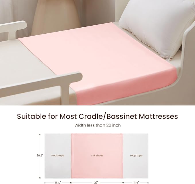 THXSILK 7A+ Grade 100% Mulberry Silk Baby Bassinet Sleeve for Girl Hairloss and Bald Spot, Breathable Soft Health Materials 22inch*20.5inch, Charming Pink 2 Pack