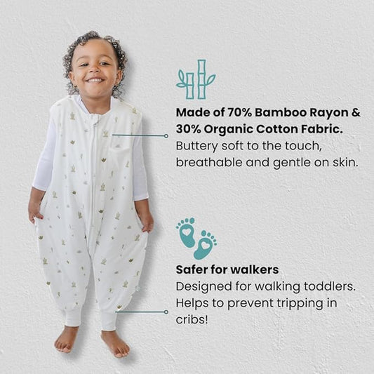 Tealbee Dreamsuit Toddler Sleep Sack with Feet – Walker Sleep Bag with Legs, Rayon made from Bamboo, Summer 0.8 TOG, 2-Way Zipper, 12m-2T - Cactus