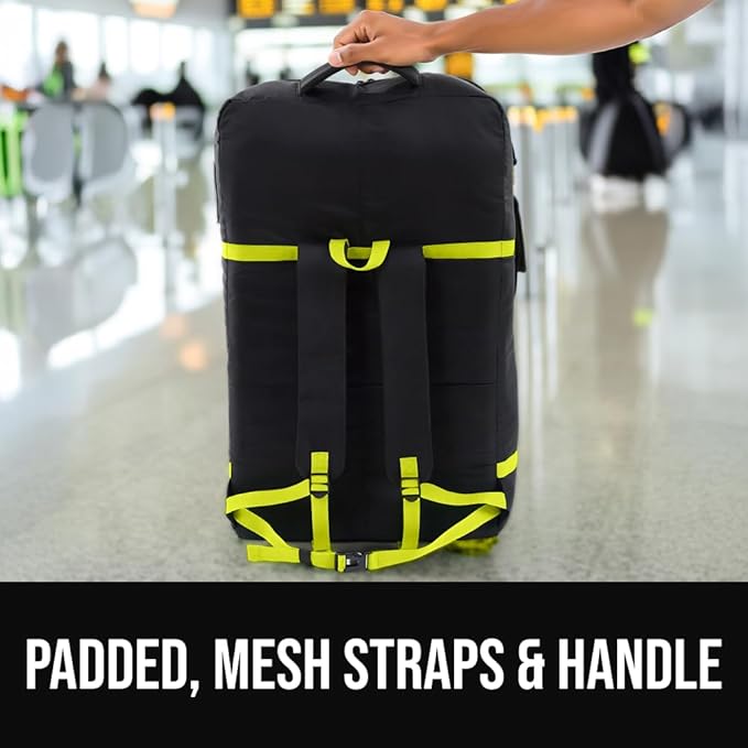 GORILLA GRIP Tear and Water Resistant Padded Car Seat Travel Bag for Airplane and Airport, Universal Fit Baby Carseat Bags, Handle & Shoulder Straps, Air Gate Check Toddler Stroller Carrier, Yellow