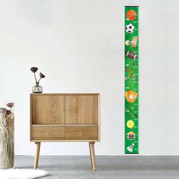 Baby Growth Chart for Wall - Height Chart for Kids Nursery Decor Wall Hanging Measurement Ruler with Black Scroll Toddlers Room Decor Birthday Christmas Gifts for Boys Girls 79"X7.9" (Sports Balls)