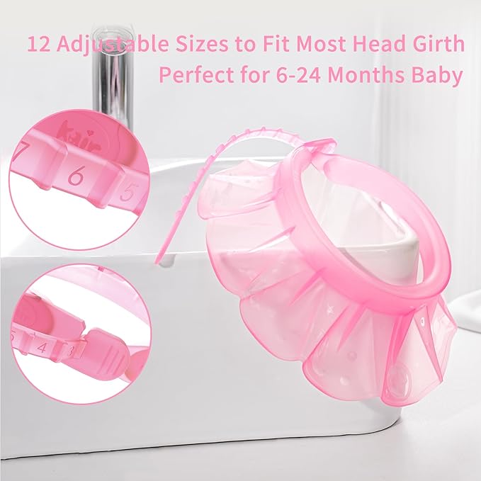kair Baby Kids Shower Cap Soft Adjustable Silicone Toddler Bath Visor Children Hair Washing Hat Keep Kids Shield Water Out of Eyes & Ears (Pink, Head Size 12.5"-19" Less Than 24 Months)