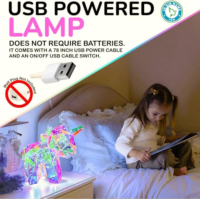 In His Name LED Unicorn Night Light for Girls & Kids - Colorful Magical Lamp for Girls Room - Premium Bedside Lamp & Cute Night Light for Toddlers - Unique Teen Display Gifts Spring Summer Decor