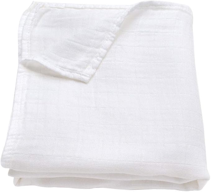 Ali+Oli Muslin Swaddle Blanket for Baby (White) Large 47" x 47" Soft Rayon Made from Bamboo & Organic Cotton, Machine Washable Receiving Blanket Wrap for Newborn to Toddler