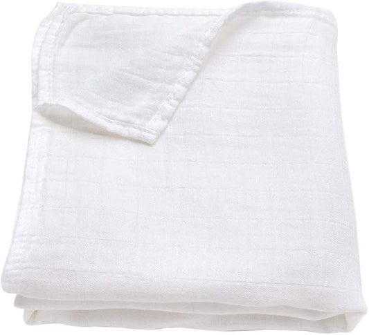Ali+Oli Muslin Swaddle Blanket for Baby (White) Large 47" x 47" Soft Rayon Made from Bamboo & Organic Cotton, Machine Washable Receiving Blanket Wrap for Newborn to Toddler