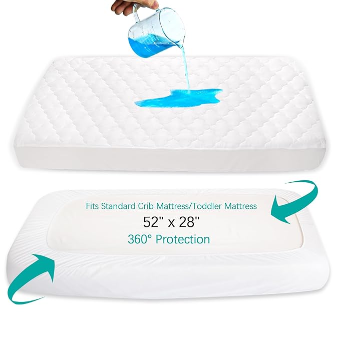 Waterproof Crib Mattress Protector 2 Pack Fitted Crib Sheets Cover Toddler Bed Mattress Pad Protector for Boys Girls, Skin-Friendly & 100% Absorbent Machine Wash