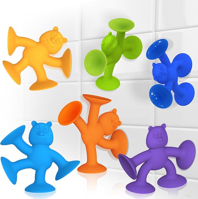 Suction Cup Toys for Toddlers 1-3, Guibola 6 PCS | No Hole Bath Toy for Baby Kids, Silicone | Suction Bath Toys | Sensory Window Building Toys for Boys Girls - Larger Size