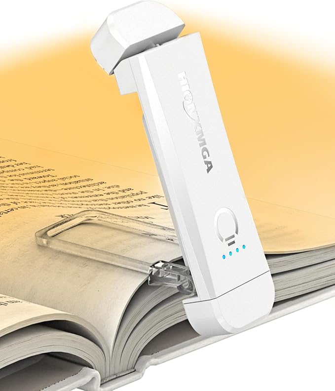 HIONXMGA Book Reading Light,Silent Touch Books Lamp for Reading in Bed,Rechargeable Clip on Booklight with 3 Amber Colors & 7 LEDs Precise Dimming for Eye Caring Night Reading,Book Lovers,Kids,White