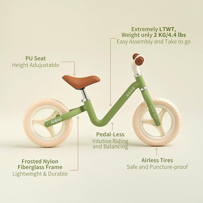 kidpop Right Toddler Balance Bike for 1-4 Years 10" Puncture-Proof Tires Lightweight and Height Adjustable Kids Push Ride-on Toys First Birthday Gifts