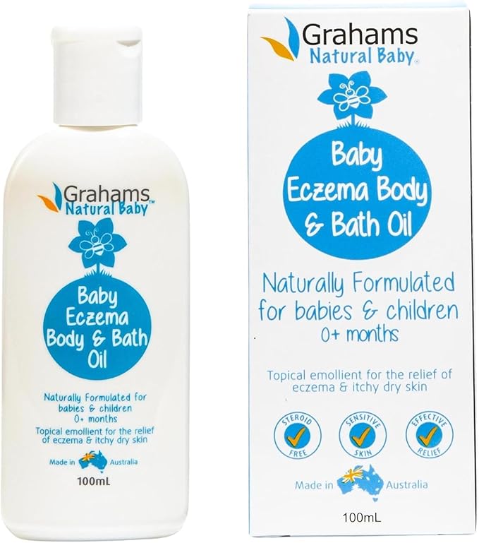 Grahams Natural Baby Eczema Body and Bath Oil - Treat Eczema & Cradle Cap, Relief for Itchy, Dry Skin - Clinically Proven Formula - For Ages 0+ Months to 12 Years (1 x 100ml)