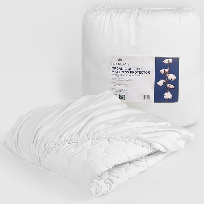 FABDREAMS Organic Quilted Mattress Protector Twin XL Size | Mattress Pad| Mattress Cover| Naturally Breathable | Noiseless| Fits up to 17" Deep Pockets| Temperature Regulating | White